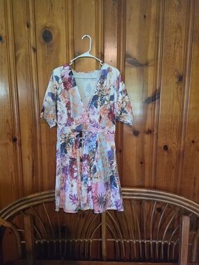 Floral V-Neck Short Sleeve Summer Dress in Pastel Multi
